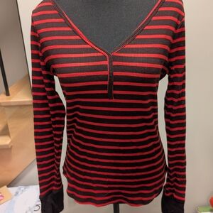 La SENZA Red and Black Striped V-Neck Long Sleeve Top